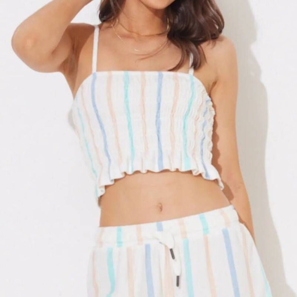 NWT Ocean Drive Sorbet Stripe Terry Cloth Smocked Tank Top
